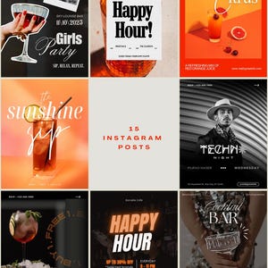 15 Bar Restaurant Instagram Templates, Canva Menu Flyer Kit (Digital Download)