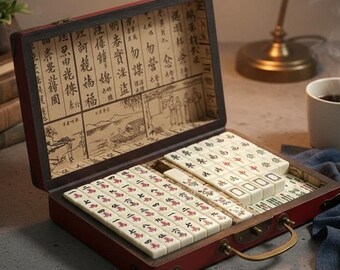 Vintage American Mahjong Set - 144 Tiles Portable Chinese Game Organizer for Family Fun Indoor Home Decor Vintage Style