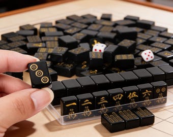 Mini Mahjong Set - Portable Game Family Fun Outdoor Compact Black Gold Edition Stylish Gift
