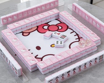 Hello Kitty Mini Mahjong Set - Reisespielkarten Familienspaß Tragbar Outdoor Kawaii Unterhaltung Geschenk