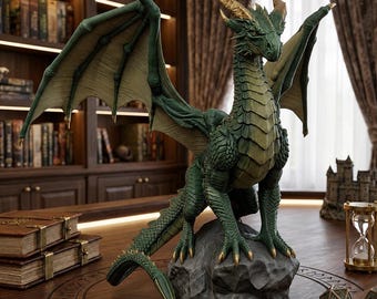 Fantasy Dragon STL File for 3D Printing | Tabletop Miniatures DND 3D Model | RPG Gaming Green Dragon Statue stl Pack | Digital Download