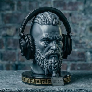 Support pour casque audio King’s Echo Viking (STL) | Modèle 3D de support pour casque audio de guerrier nordique | Statue décorative pour bureau gaming | Buste viking détaillé (STL)