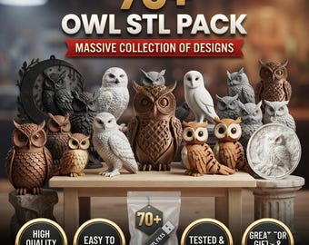 70+ Owl STL Pack, Owl Figurine 3D Printer Files Bundle, Bird Statue, Fantasy Owl Decor, Home Decor Digital Download