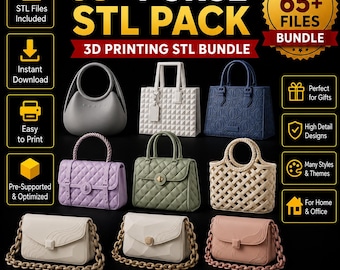 65+ Purse STL Pack, Handbag & Tote Bag 3D Printer Files Bundle, Printable Mini Bag Models, Fashion Accessory Digital Download