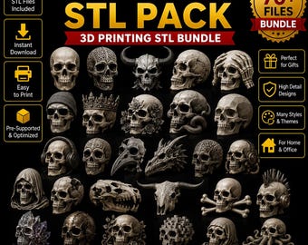 70+ Skulls STL Pack, Skull 3D Printer Files Bundle, Gothic Decor, Animal Skull, Halloween Prop, Planter, Digital Download