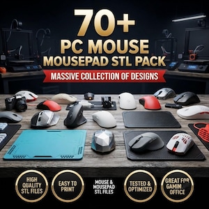 70+ PC Mouse & Mousepad STL Pack, 3D Printer Files Bundle, Printable Computer Mouse Models, Desk Setup Digital Download