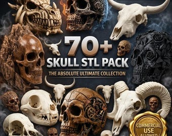 Skull STL Bundle, Gothic Skull 3D Print Files, Horror Skull Collection, Dragon Skull STL Pack, Commercial Use STL Models