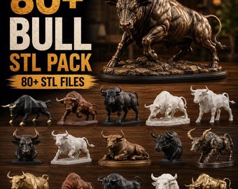 80+ Bull STL Pack, Bull Figurine 3D Printer Files Bundle, Longhorn Cow Animal Models, Western Farm Decor Digital Download