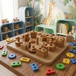 Geometric Pegboard Building Set STL | Montessori Toddler STEM Toy 3D Print | Educational Shape Stacking Board | Kids Creative Construction
