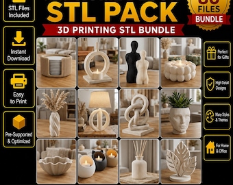 80 Home Decor STL Pack, 3D Printer Files Bundle, Printable Vase Lamp Candle Holder, Wall Art & Table Decor Digital Download