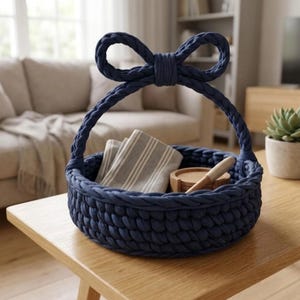 Crochet-Look Bow Basket STL | 3D Printable Storage Basket Model | Decorative Yarn & Craft Organizer STL | Boho Style Desk Storage 3D Print