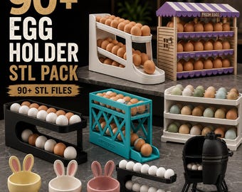 90+ Egg Holder STL Pack, 3D Printer Files Bundle, Printable Egg Rack, Kitchen Organizer, Farm Fresh Egg Tray, Digital Download