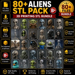 Paquete de más de 80 alienígenas en formato STL, archivo 3D de ciencia ficción con figuras de alienígenas, modelos de criaturas espaciales, descarga digital.