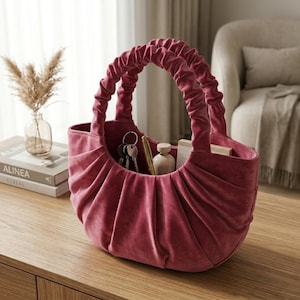 Geraffte Satin Handtasche STL | Gefaltete Tasche 3D Druck | Feminine rosa geraffte Griff Geldbörse Kommerzielle Nutzung