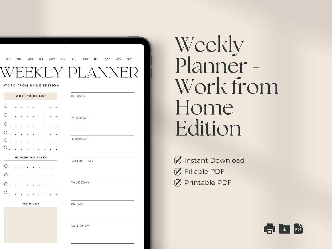 Beige Weekly Planner Printable | Work From Home Productivity Planner ...