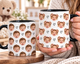 Custom Baby Face Mug, Personalized Kid Photo Coffee Cup, Custom Face Mug for Mom Dad Grandma Gift, 11oz 15oz Accent Mug