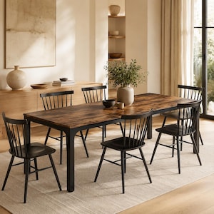 Grote eettafel voor 6 tot 8 personen – Rustieke rechthoekige houten eettafel, industriële keukentafel, moderne eetkamerinrichting in landelijke stijl