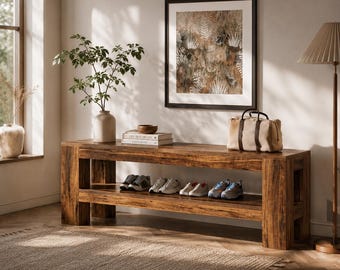 Eingangsbereichbank im Landhausstil mit Ablagefach – Lange Schuhbank aus Holz, rustikale Flurbank, Bettbank für Schlaf- und Wohnzimmer
