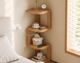 Modern Wooden Nightstand Shelf – Minimalist Bedside Table, Small Corner Shelf for Bedroom, Scandinavian Wood End Table