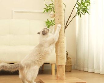 KONELCARE 35" Natural Pear Wood Trunk Cat Scratcher | Ultra-Stable Solid Wood Base