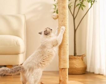 KONELCARE 35" Cat Scratching Post-Wood Cat Tower with Natural Sisal Rope,Stable Wooden Base(Oak Skin)