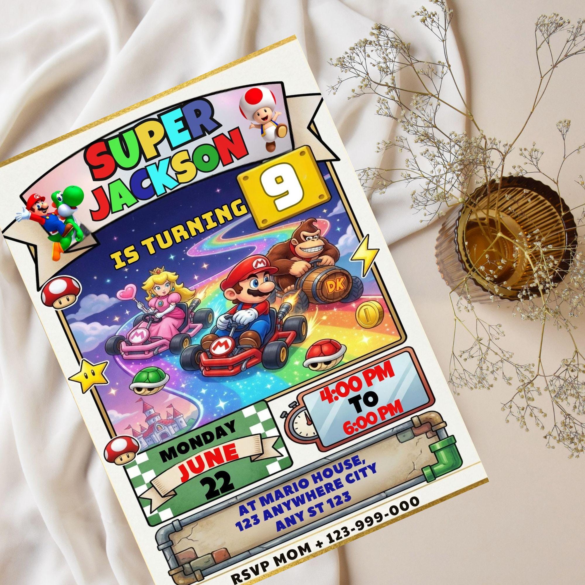 Editable Mario Bros Invitation, Super Mario Birthday Invitation ...
