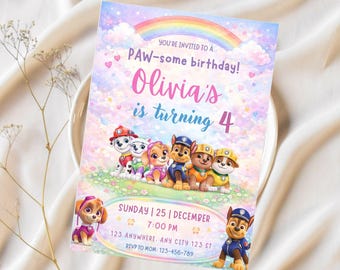 Editable Paw-ty Birthday Invitation Template, Kids Party Invitation, Puppy Patrol Pup Boys & Girls Bday, Instant Download Canva Invitation