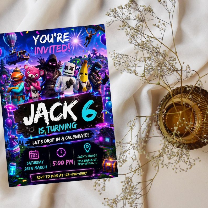 Editable Fort Game Birthday Invitation, Gamer Party Invite, , Printable Gamer Invite, Gamer Digital, Gamer Template, Gamer Canva image 2