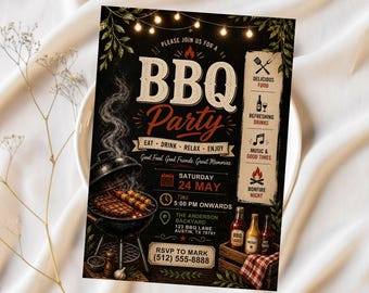 Bbq Birthday Invitation Template, Barbeque Birthday Invitation, Bbq Invitation, Editable Bbq Invitation, Bbq Birthday Invitation