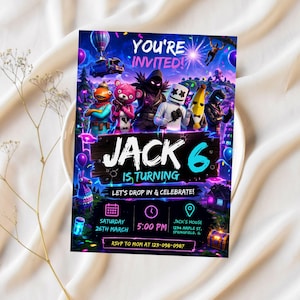Editable Fort Game Birthday Invitation, Gamer Party Invite, , Printable Gamer Invite, Gamer Digital, Gamer Template, Gamer Canva