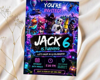 Faire-part d'anniversaire modifiable jeu Fort, Gamer Party, Invitation Gamer imprimable, Gamer numérique, modèle Gamer, Gamer Canva