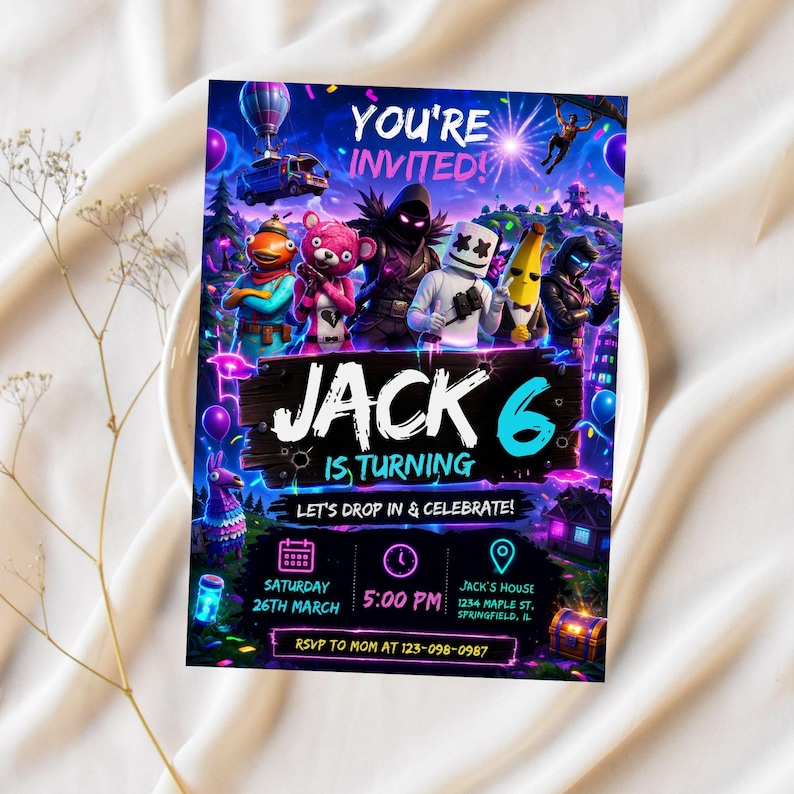 Editable Fort Game Birthday Invitation, Gamer Party Invite, , Printable Gamer Invite, Gamer Digital, Gamer Template, Gamer Canva image 1