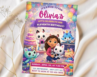Editable Gabbys Dollhouse Birthday Invitation Gabby's Kids Birthday Pandy Template Printable Digital Download Canva Invitation