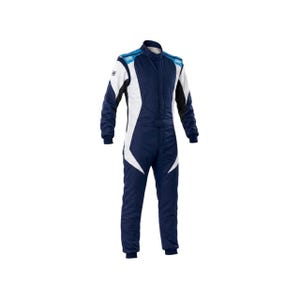OMP Kart Racing Dräkt Set — Dräkt, Handskar, Stövlar | Vit & Marinblå | CIK/FIA-certifierad utrustning Only Suit