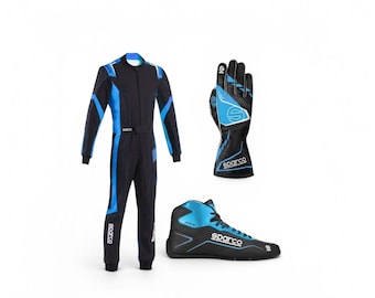 Sparco Karting Race Suit Set — Gloves, Boots | Black & Blue CIK-FIA Gear