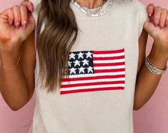 American Flag Graphic Knit Sweater Vest