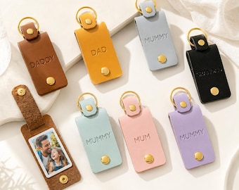 Llavero personalizado para papá: llavero con foto personalizada, regalo de cuero vegano para papá, cumpleaños, Navidad, Día del Padre.