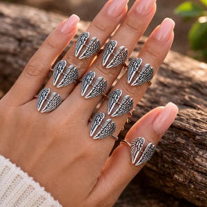 Angel Wing Ring, Adjustable Silver Wing Ring, Guardian Angel Jewelry, Boho Statement Ring, Spiritual Protection Ring, Minimalist Open Ring image 1