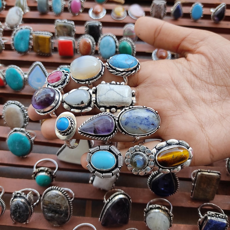 Wholesale Gemstone Rings Bulk 1 to 100 Pcs, 925 Silver Rings Lot ...