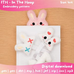 Bookmark plush  Creepy Cute Bunny SET Embroidery Pattern | Plushie Toy ITH 4x4 Hoop (Digital Download)