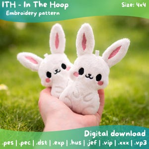 In The Hoop Bunny Keychain Embroidery Pattern | 4x4 Hoop (Digital Download)