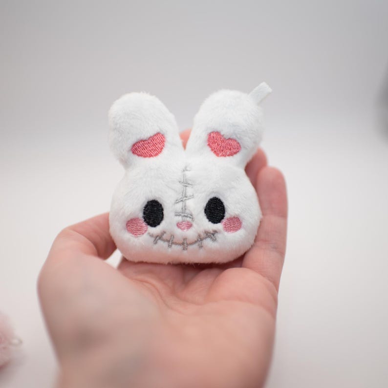 Mini Creepy Cute Bunny Head Plush Keychain Embroidery Pattern | Horror ...