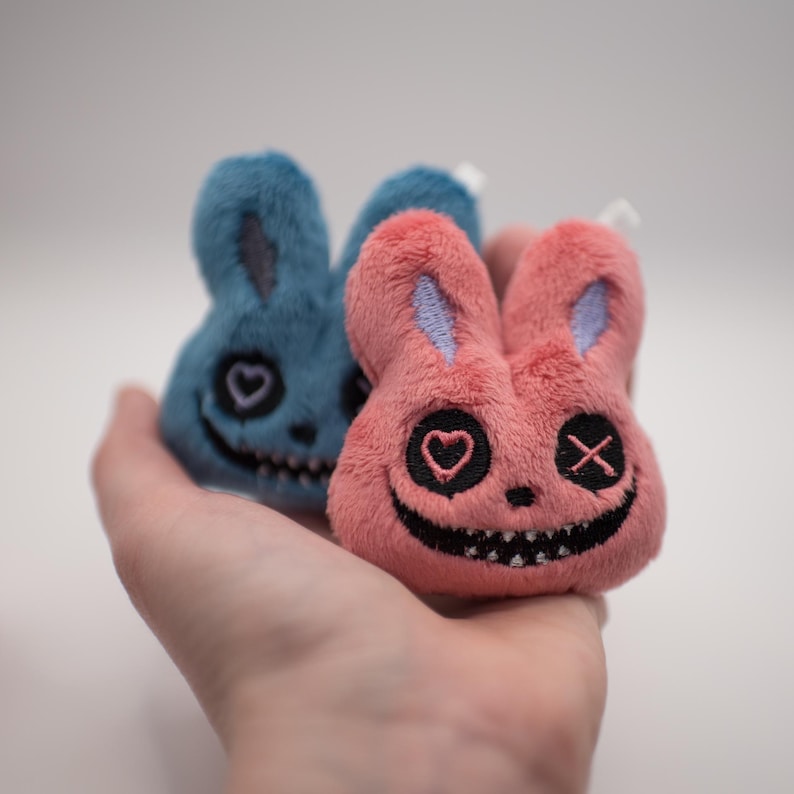 Mini Creepy Cute Bunny Head Plush Keychain Embroidery Pattern | Horror ...