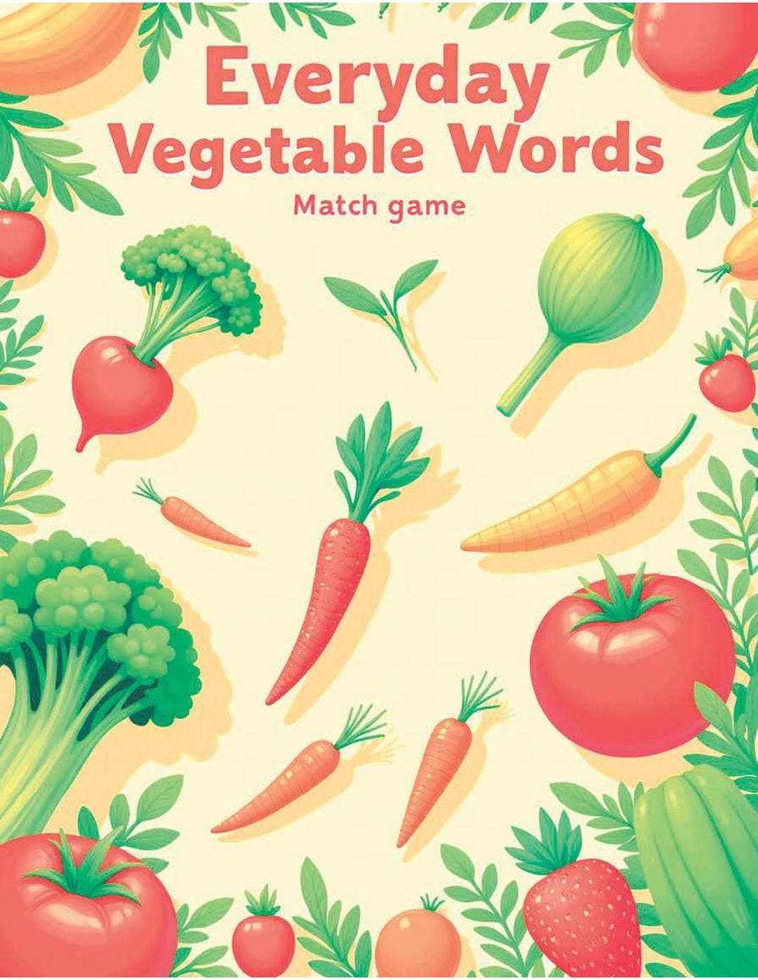 Vegetable Word Matching Game for Kids Vocabulary Learning Activity ...