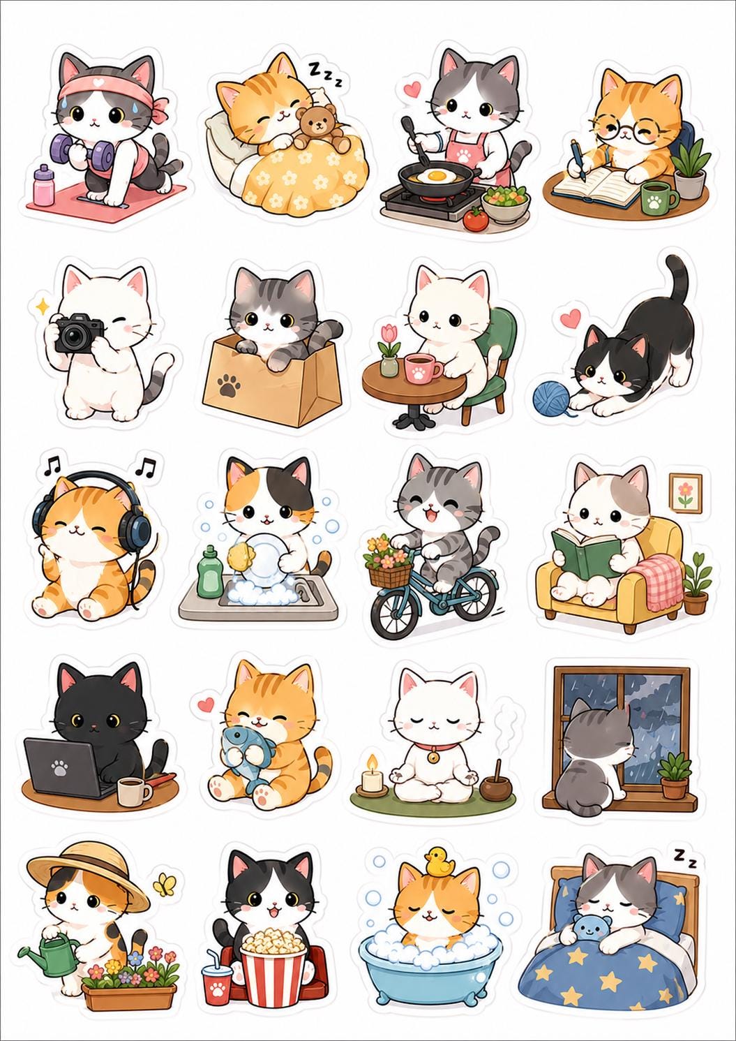 Cute Cat Stickers Pack | Kawaii Cat PNG Bundle | Digitaldownload ...