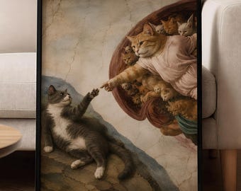 Renaissance Cat Wall Art, Classical Meme Print, Vintage Museum Style Decor