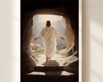 Jesus Resurrection Art Print, He is Risen Easter Wall Decor, Empty Tomb Poster