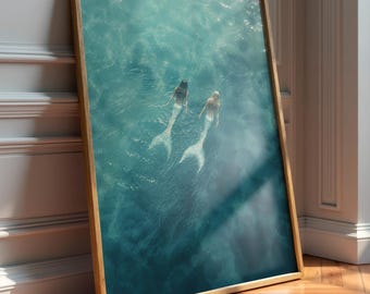 Mermaids of the Open Sea, Coastal Fantasy Wall Art, Modern Ocean Photography Style Print