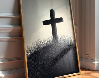 Calvary Hill Cross Art - Black and White Print | Unframed