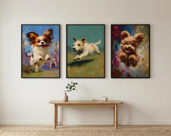 Set of 3 Landscape Prints, Textured Trees, Sun, Clouds (Digital Download)